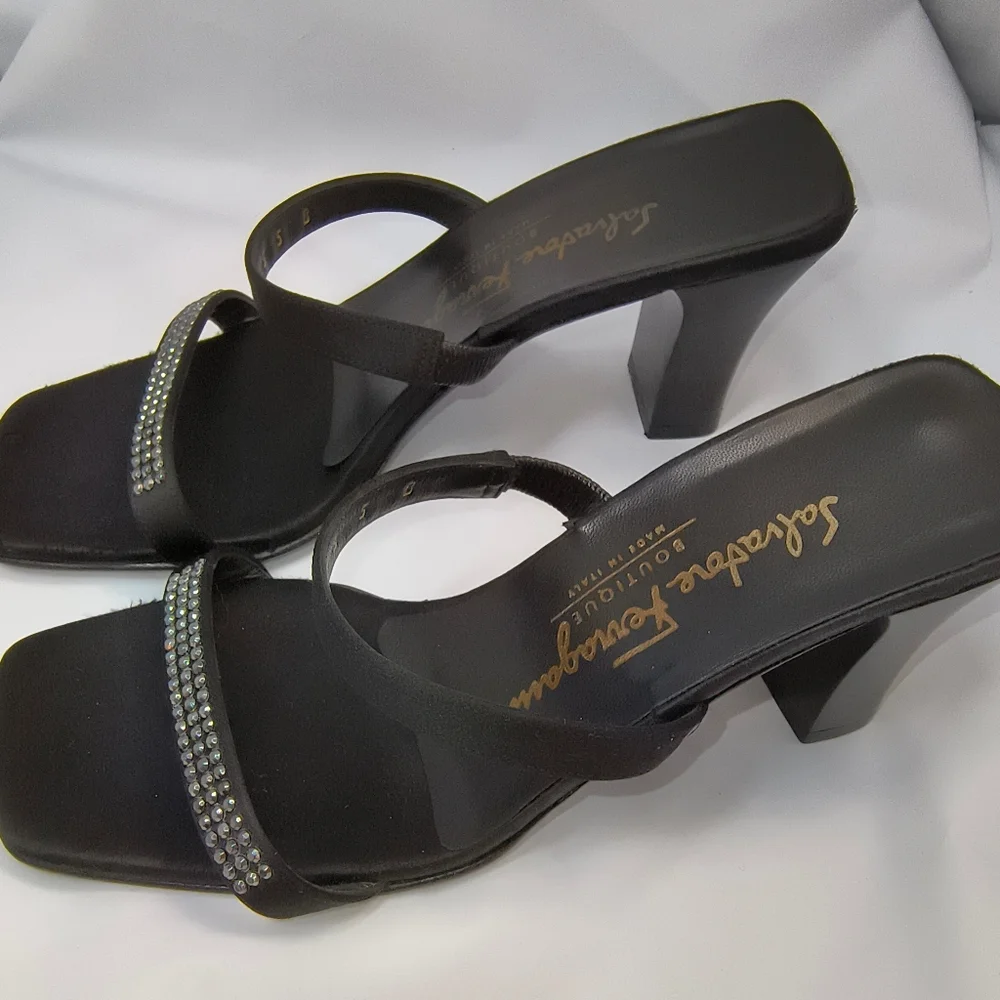 FERRAGAMO - Salvatore Ferragamo Satin & Crystal-Embellished Block Heel Sandals